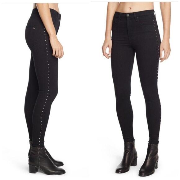 Rag & Bone High Rise Skinny Jeans Black Studded Women's Size 26 - Picture 1 of 11